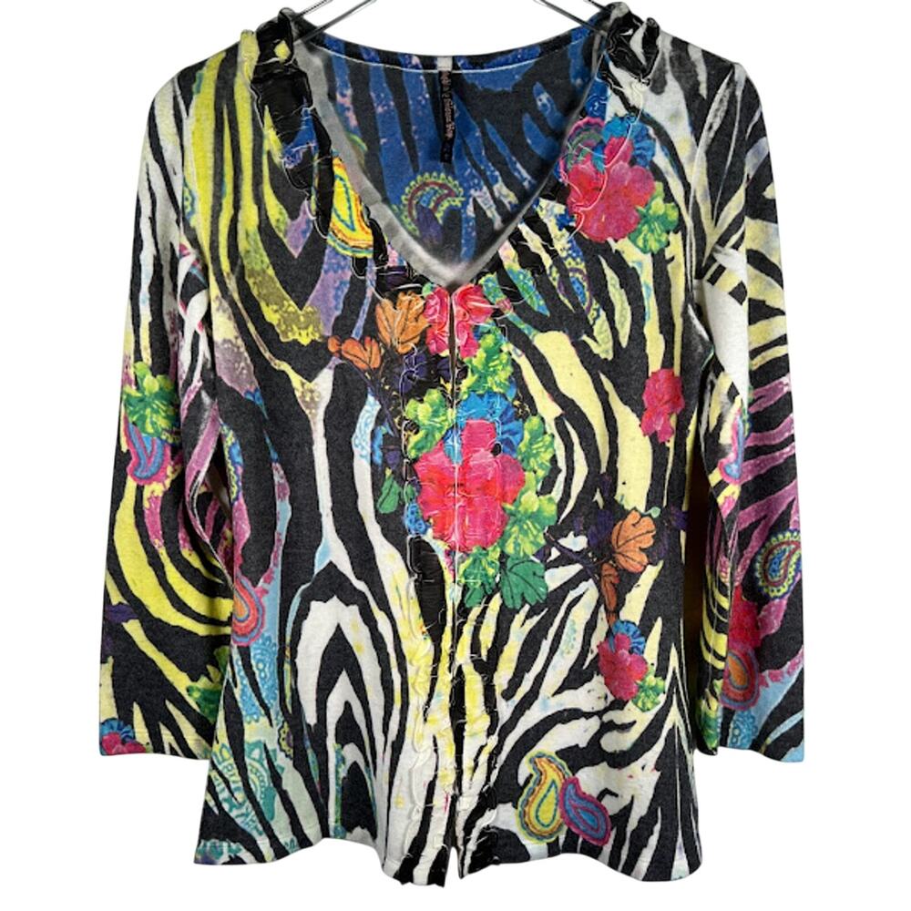Mushka by Sienna Rose Women's Top S Floral V-Neck 3/4 Sleeve Casual
